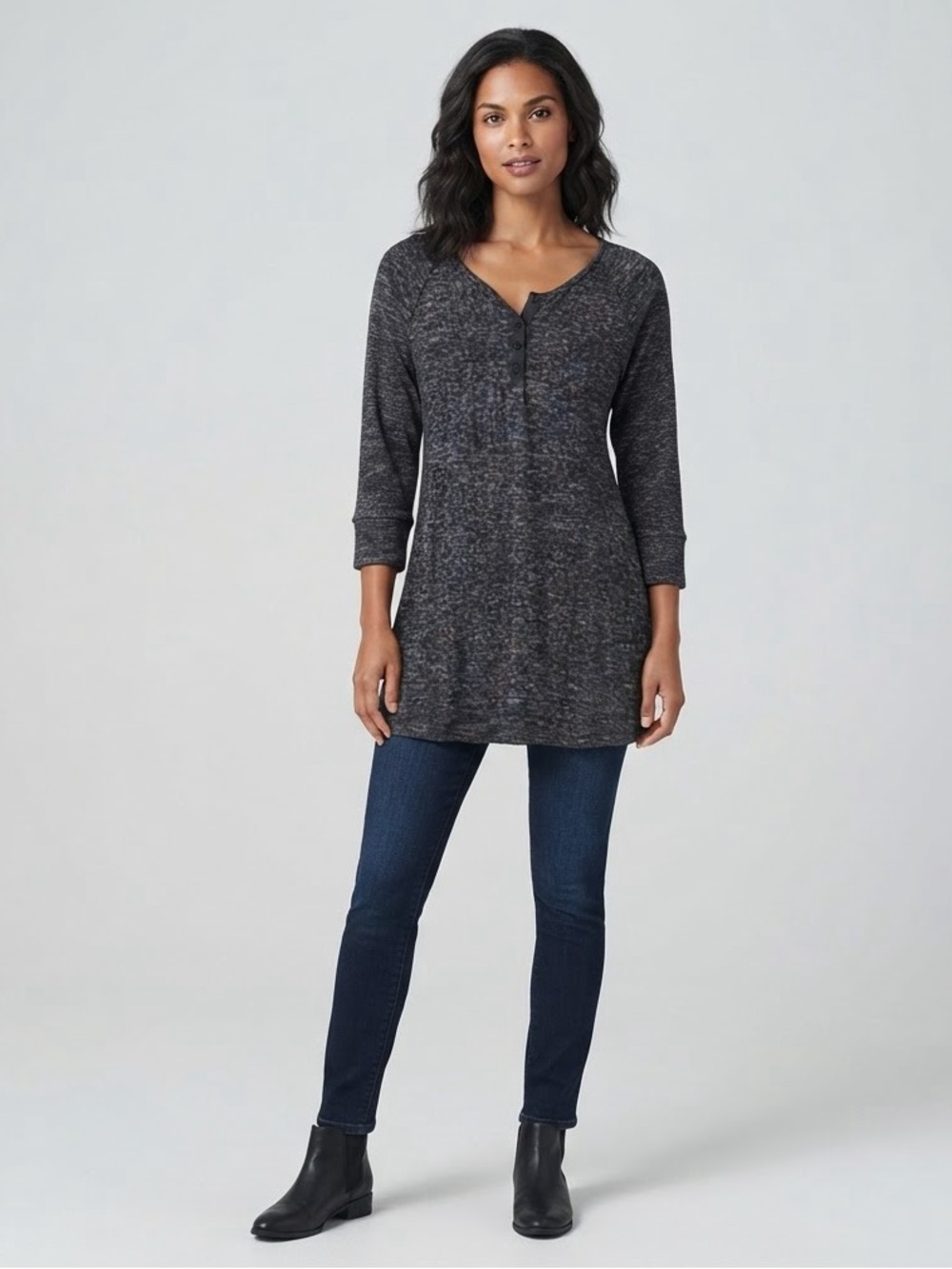 Authentic Heritage SO Grey Button-Front Shirt/Tunic Soft Dress, Size M